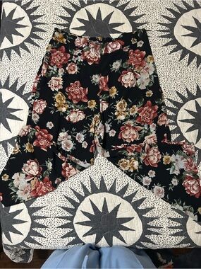 wild fable Black Floral Wide-Leg Pants with Rose Print